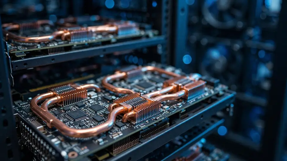 GPU accelerator cards mounted in server blades inside a data center rack