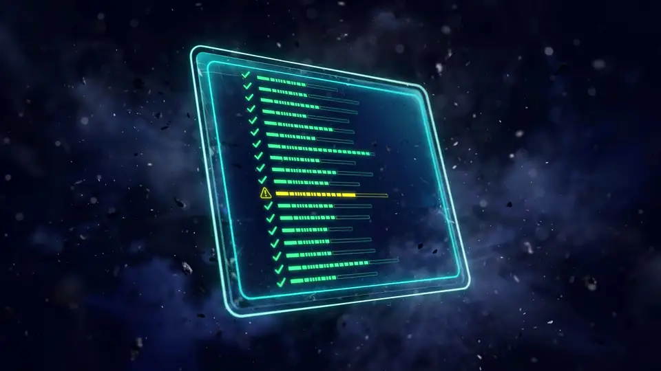 A stylized terminal window showing a per-channel health check with green checkmarks and one warning row