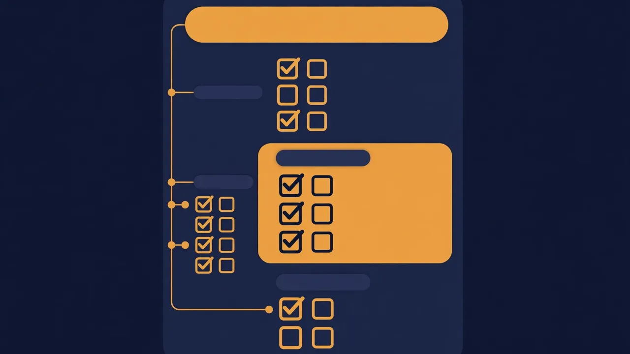 A document outline with each section carrying its own checklist