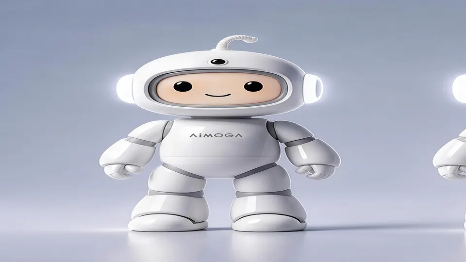 Mobo, AiMOGA's white home-companion humanoid robot, front view