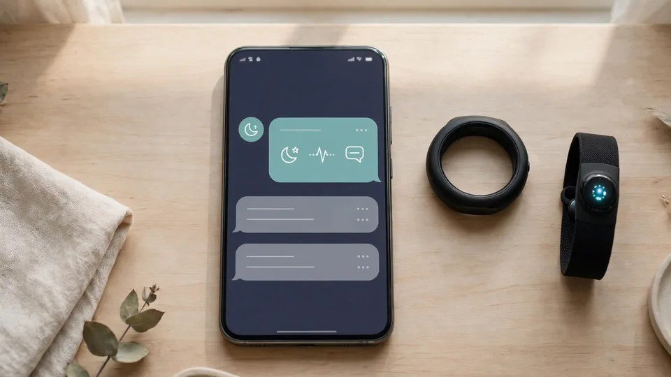 The Alloop app shows a conversational AI health agent next to a smart ring and wristband