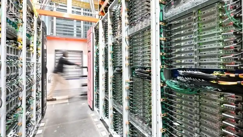 Server racks inside a large data center