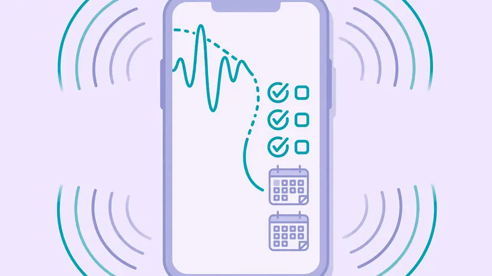 Illustration of spoken conversation being converted into a to-do list and calendar items on a phone