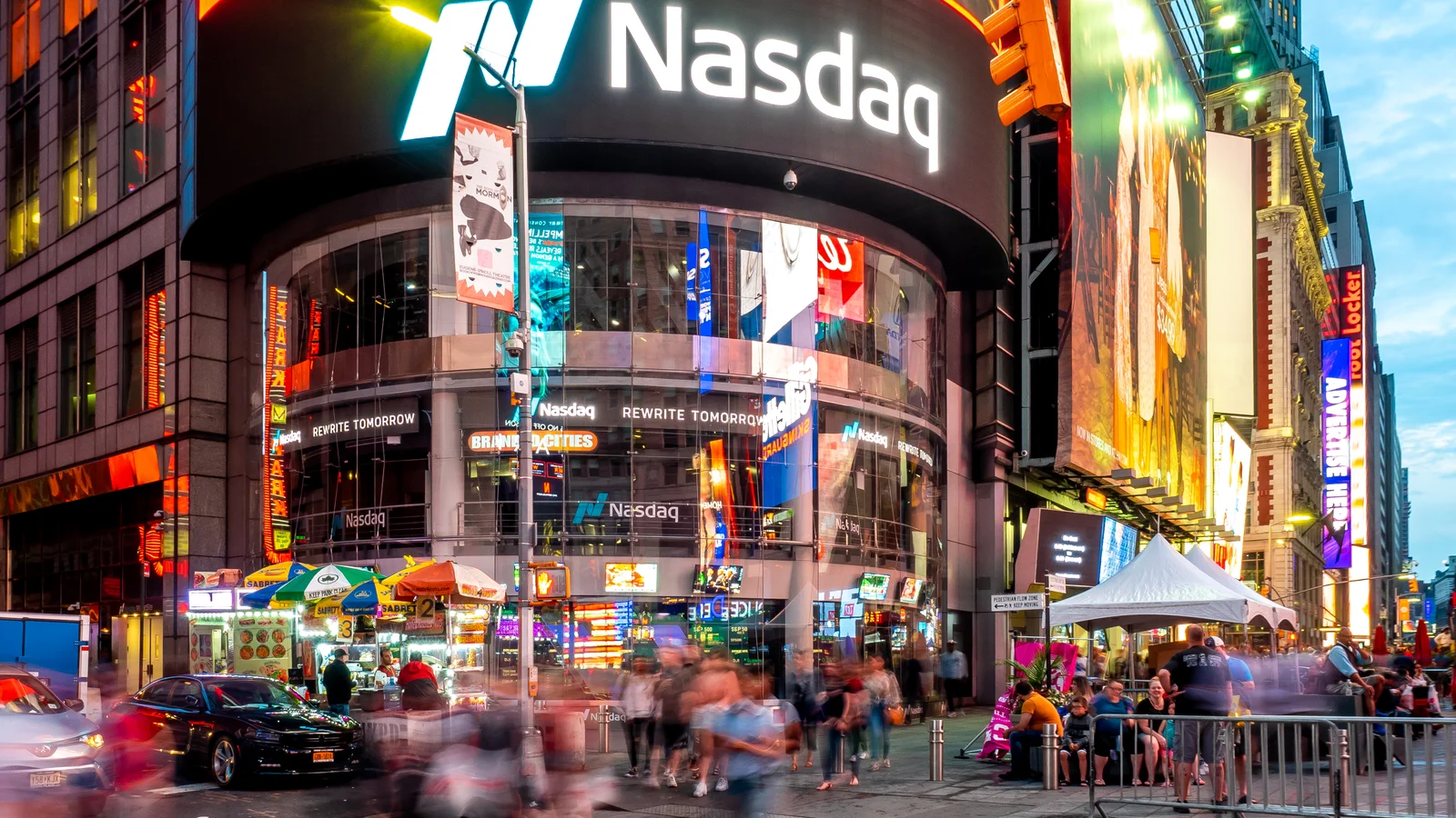 The Nasdaq MarketSite tower in Times Square, New York.