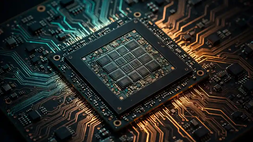 AI accelerator chip on a circuit board