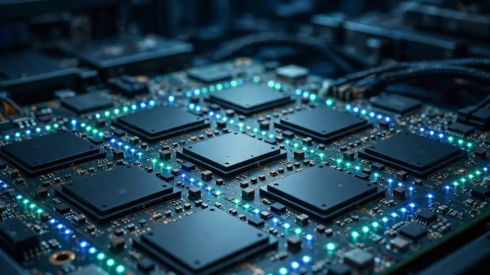 AI accelerator chips in a data center server rack