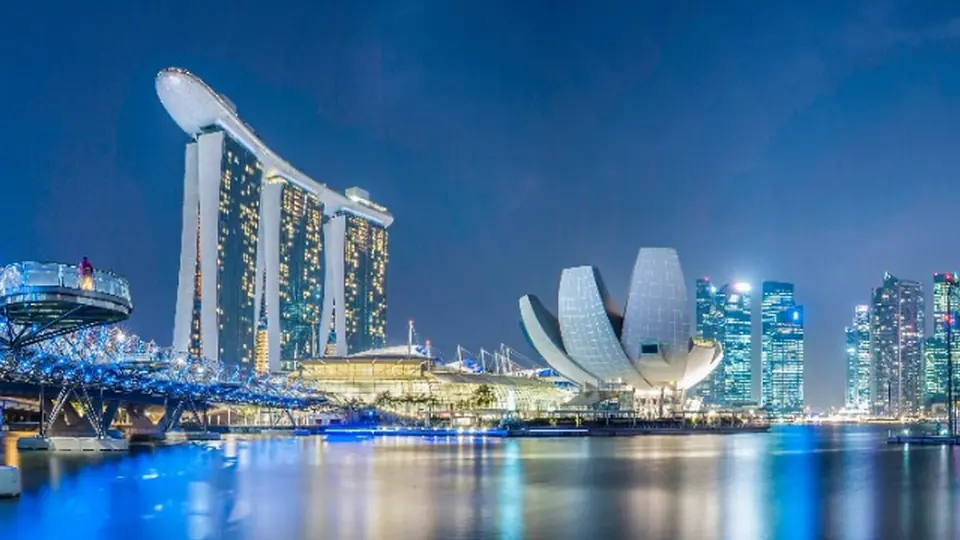Singapore skyline at dusk, representing the city-state's growing role as a hub for frontier AI labs