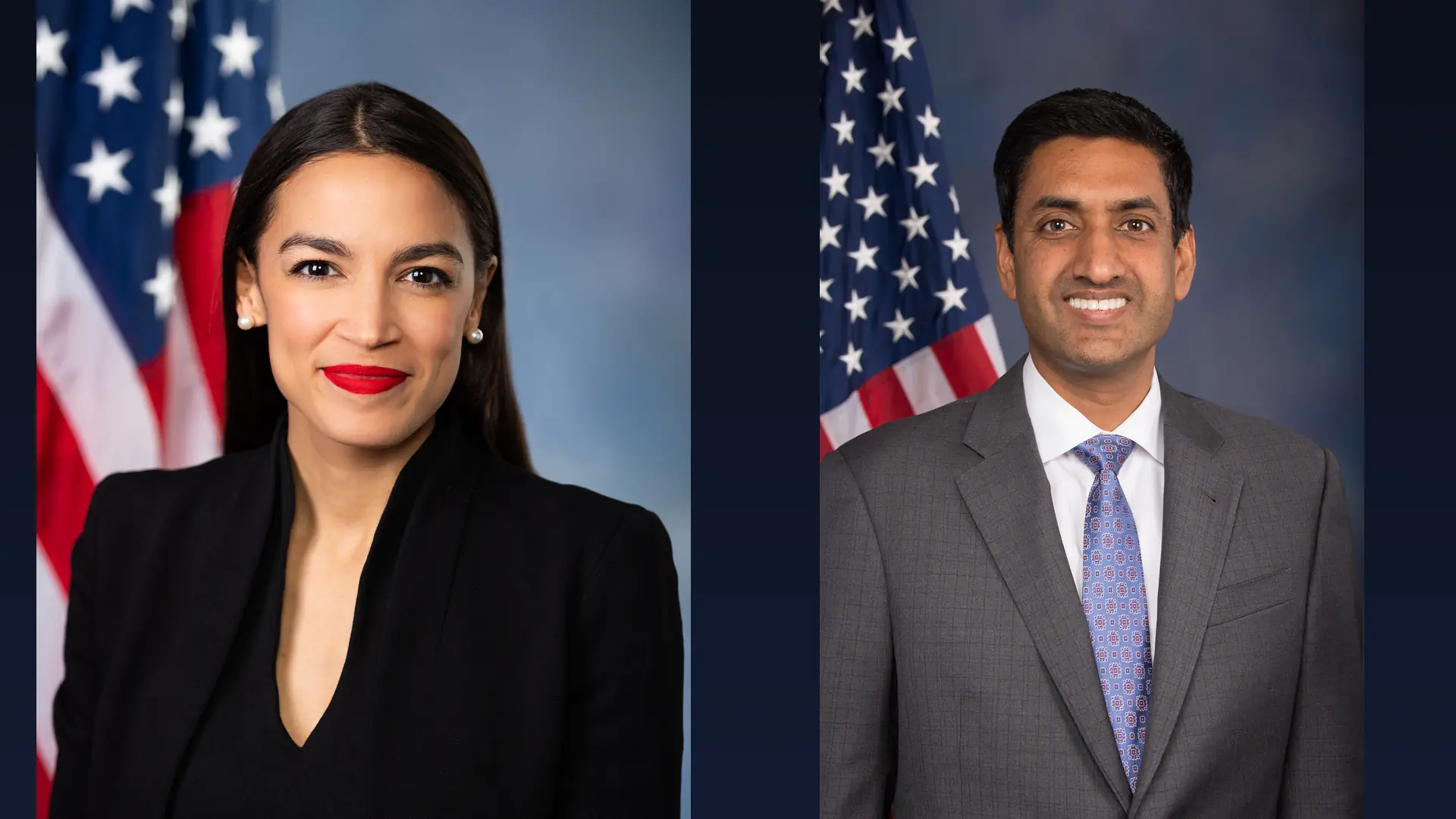Official portraits of Reps. Alexandria Ocasio-Cortez and Ro Khanna