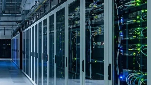 Data centre corridor with server cabinets
