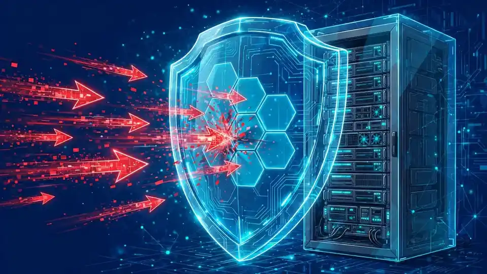 Digital shield protecting a server rack from attack arrows