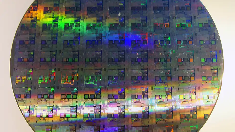 A 12-inch silicon wafer — the substrate ASML's lithography tools pattern