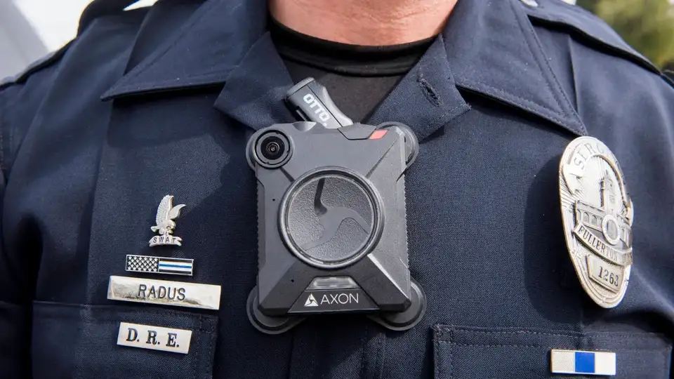 A body camera in use during a police encounter
