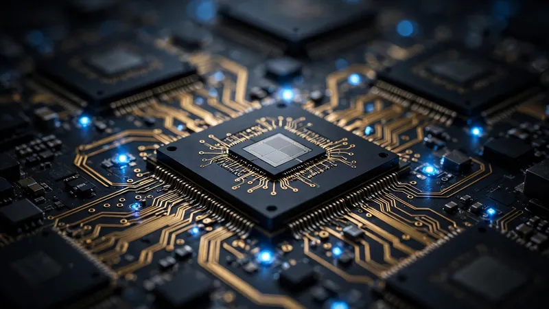 Close-up of AI accelerator chips on a circuit board