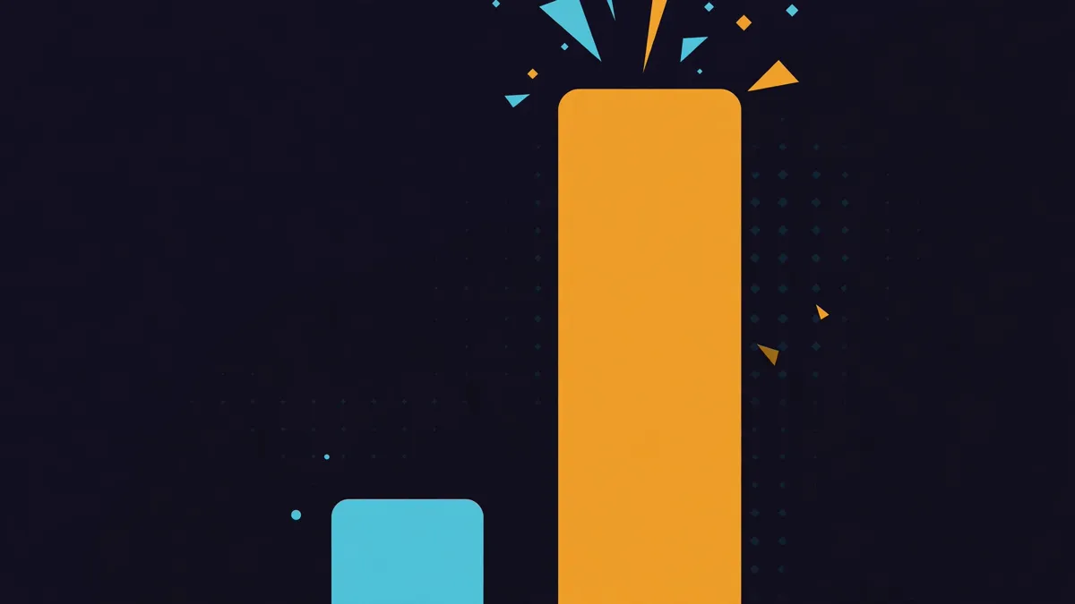 An abstract chart showing one very short bar beside one towering bar, suggesting a cost explosion