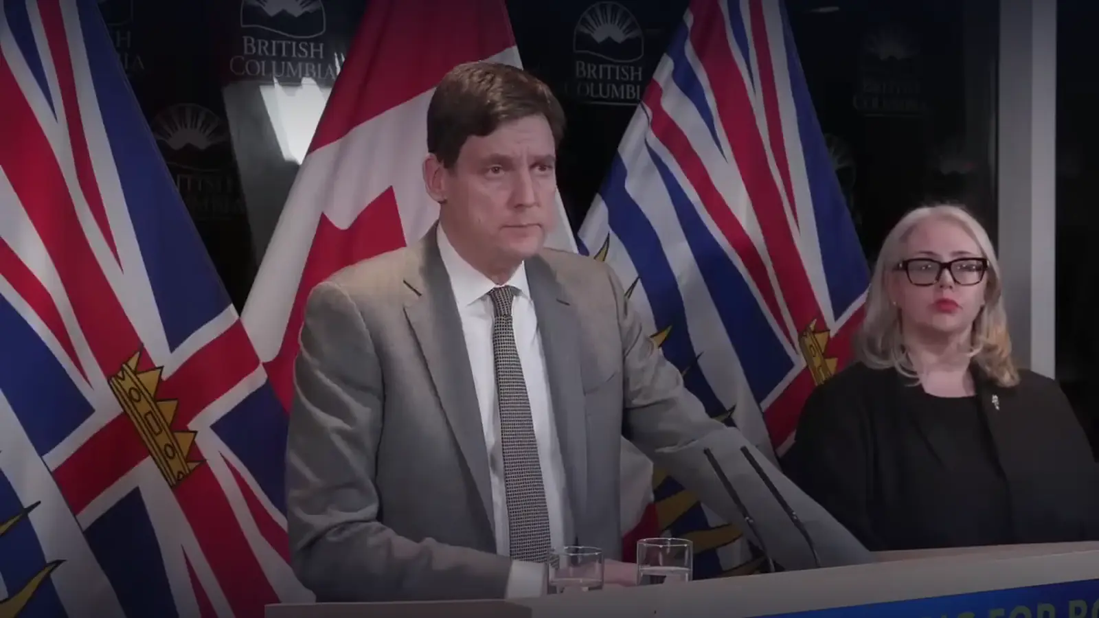 British Columbia Premier David Eby speaking at a press conference about the Tumbler Ridge shooting