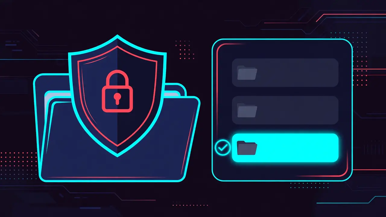 A shield over a folder beside a permissions panel with a single allowed folder highlighted