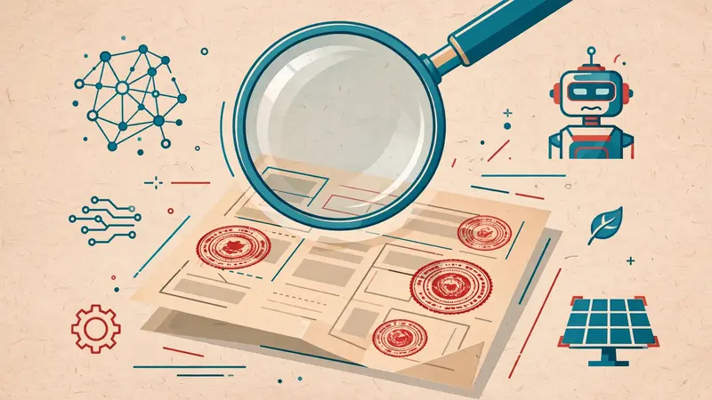 A magnifying glass over a stamped government registration document