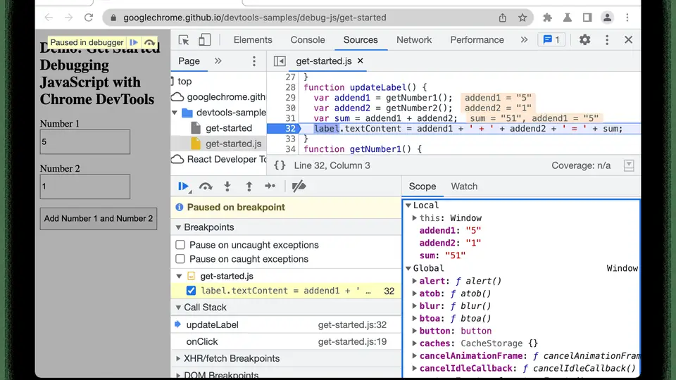 The Scope pane in the Chrome DevTools Sources panel, part of the debugging internals the MCP server exposes