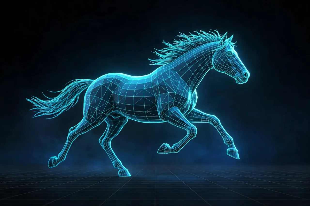 Play: seven-second montage of low-poly 3D horses generated by Claude at five effort tiers
