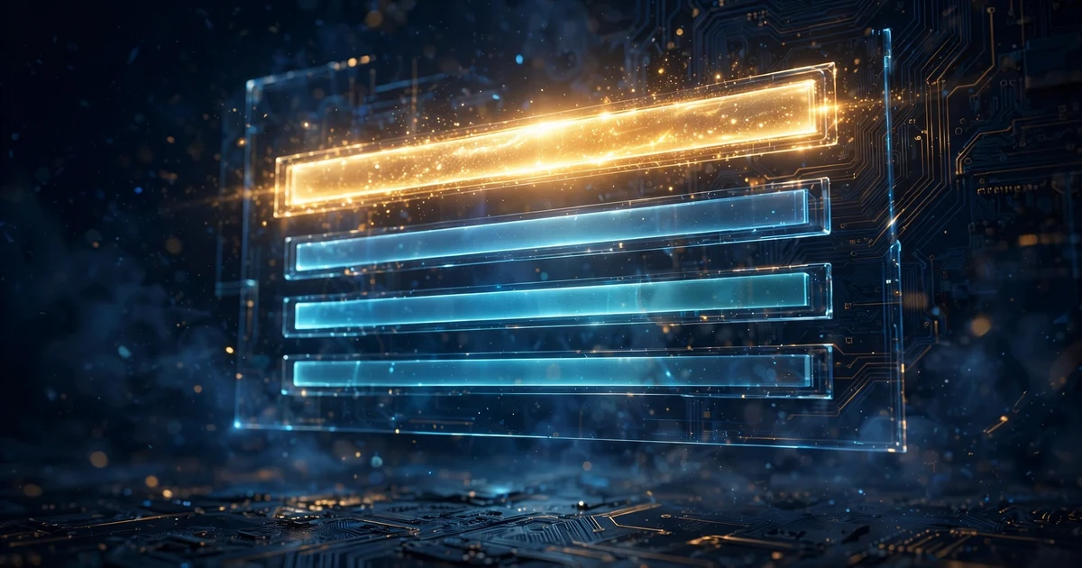 A glowing AI benchmark leaderboard scoreboard on dark navy, with a gold bar at the top