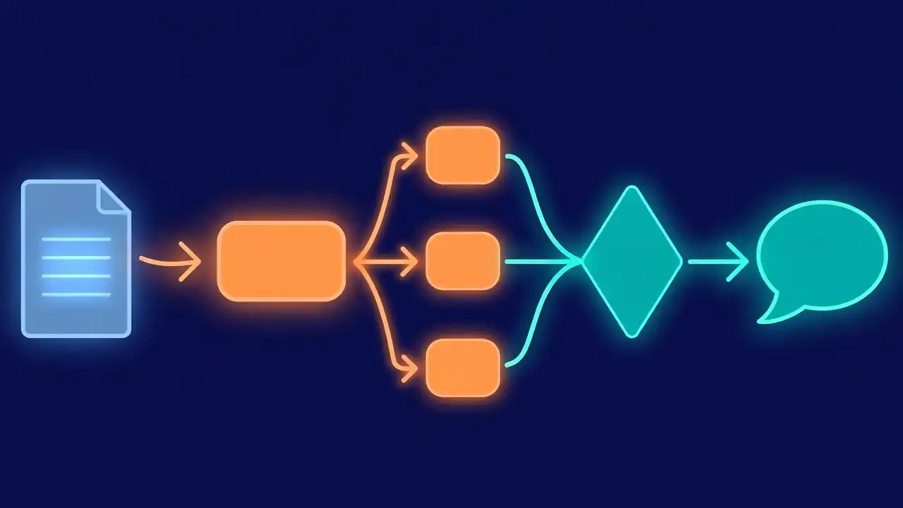 Abstract flow diagram: document to extraction layer to decision to chat reply