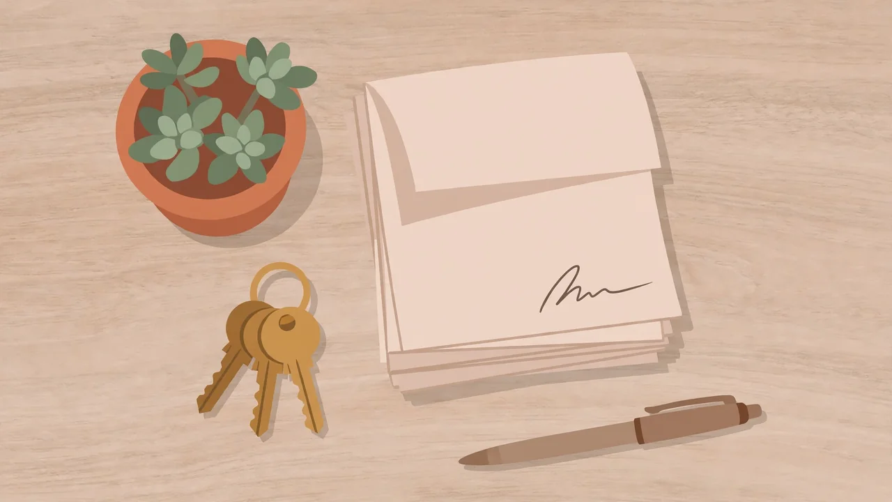 House keys, signed papers and a pen on a closing table