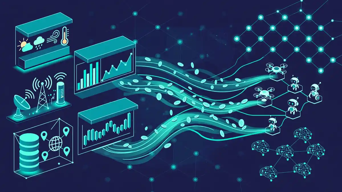 Data feeds for markets, weather and sensors flowing as payment streams toward small AI agents