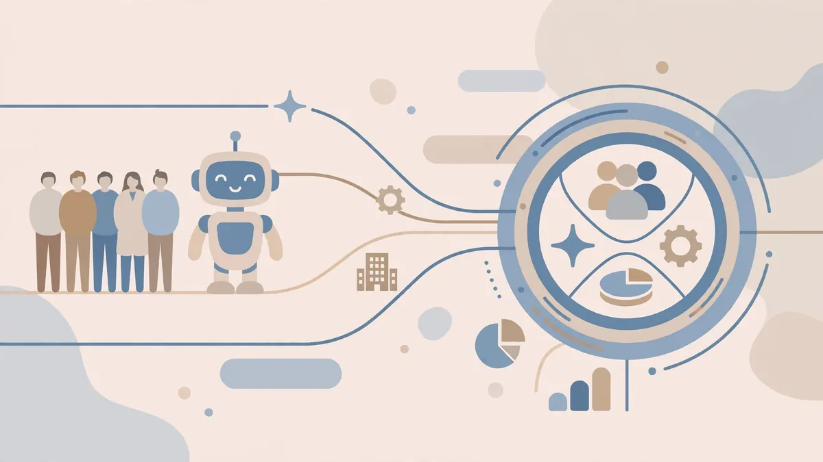 A unified workforce dashboard combining people, skills, roles and costs, with human and robot figures side by side