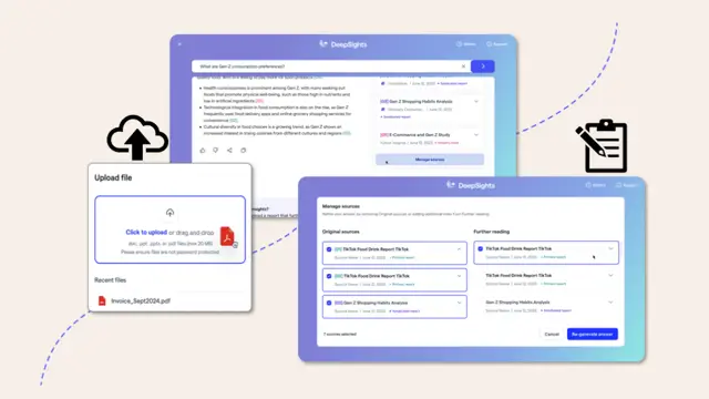 DeepSights source management: curating trusted sources and file uploads.