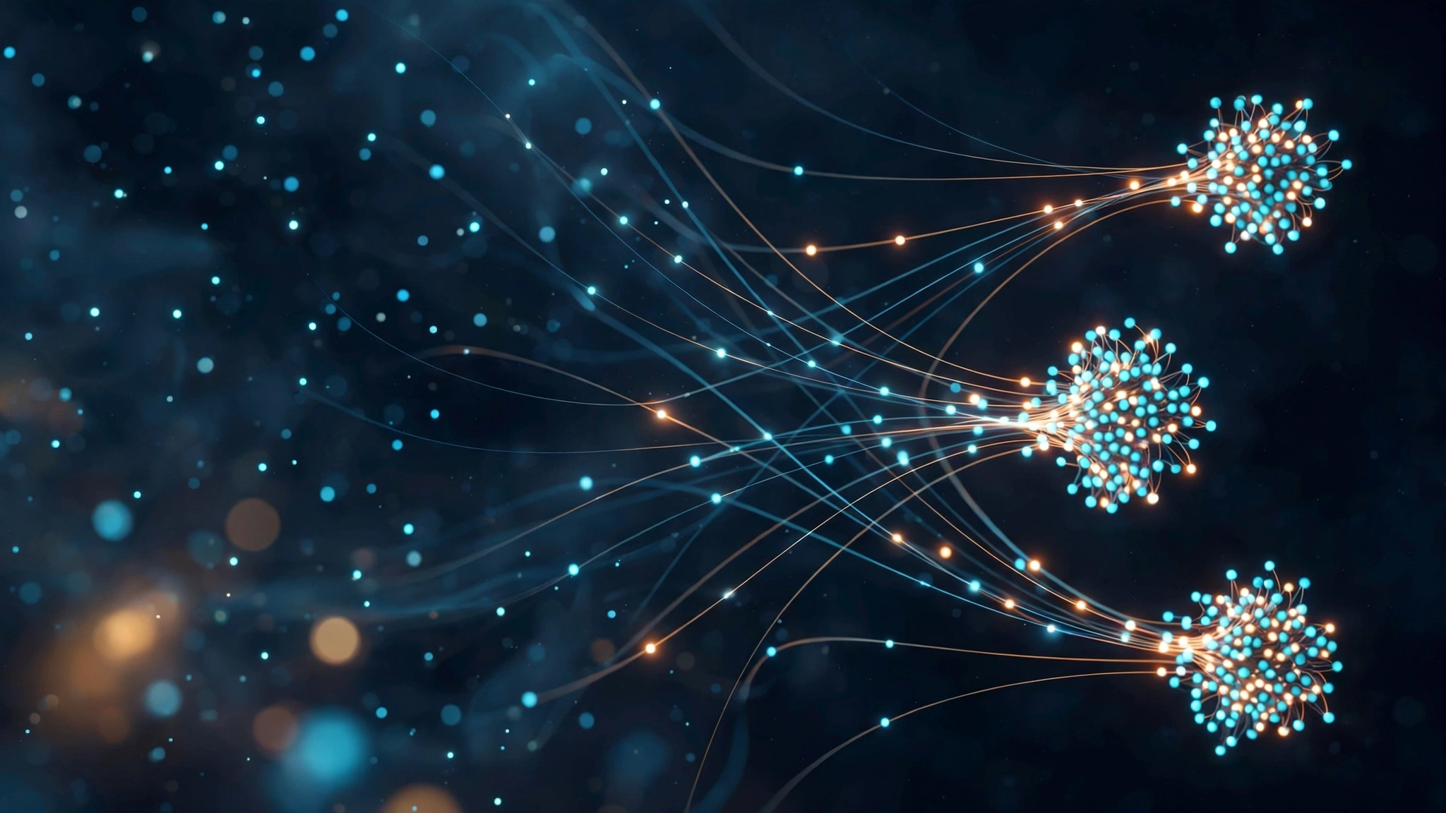 Abstract visualization of glowing vector points in a dark embedding space being pulled into tight, well-separated clusters