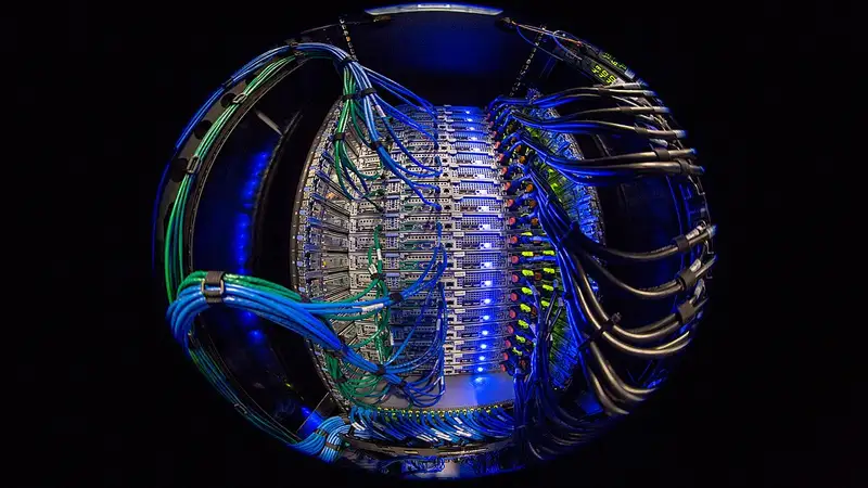 Server racks inside a data hall.