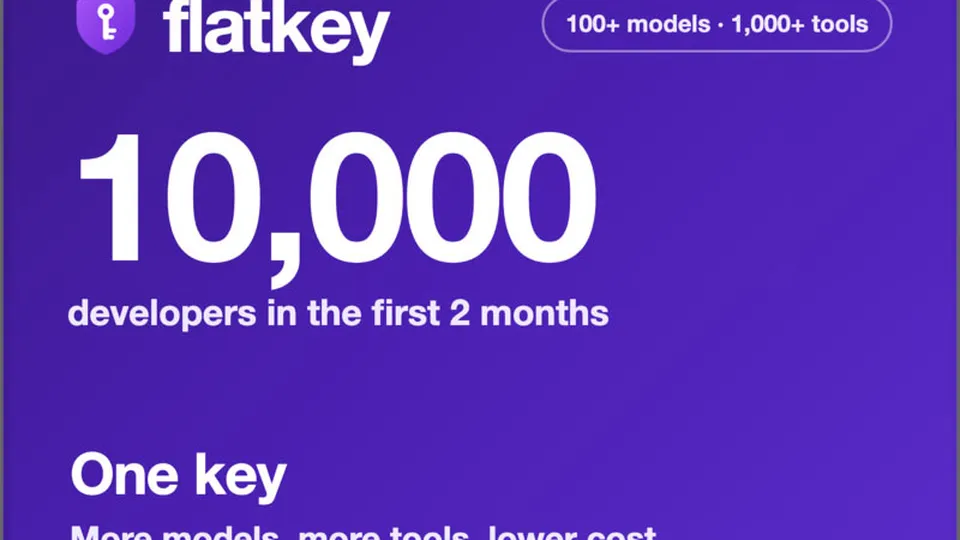 Flatkey press graphic: 100+ models and 1,000+ tools on a single API key