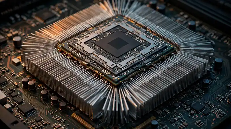 A large AI accelerator chip mounted on a server board