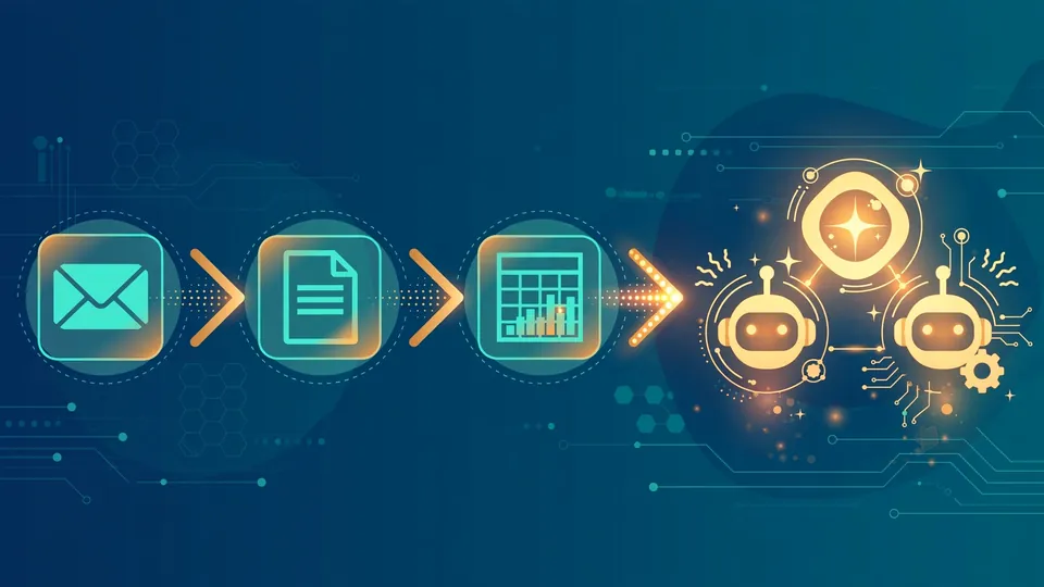 AI agent assistants taking over office workflow tasks in a chain