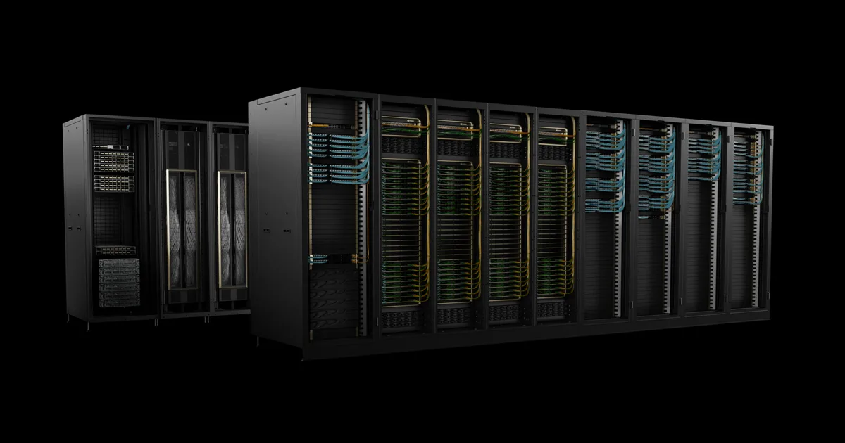 NVIDIA DGX SuperPOD server racks lined up in a data center