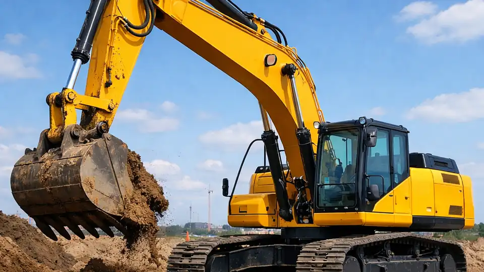 An excavator at a construction site