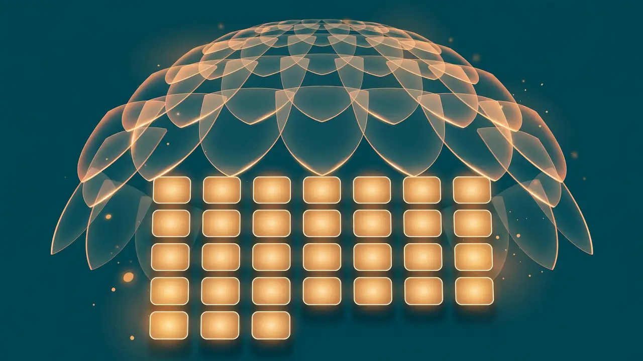 An October calendar of 31 glowing days under a translucent protective dome