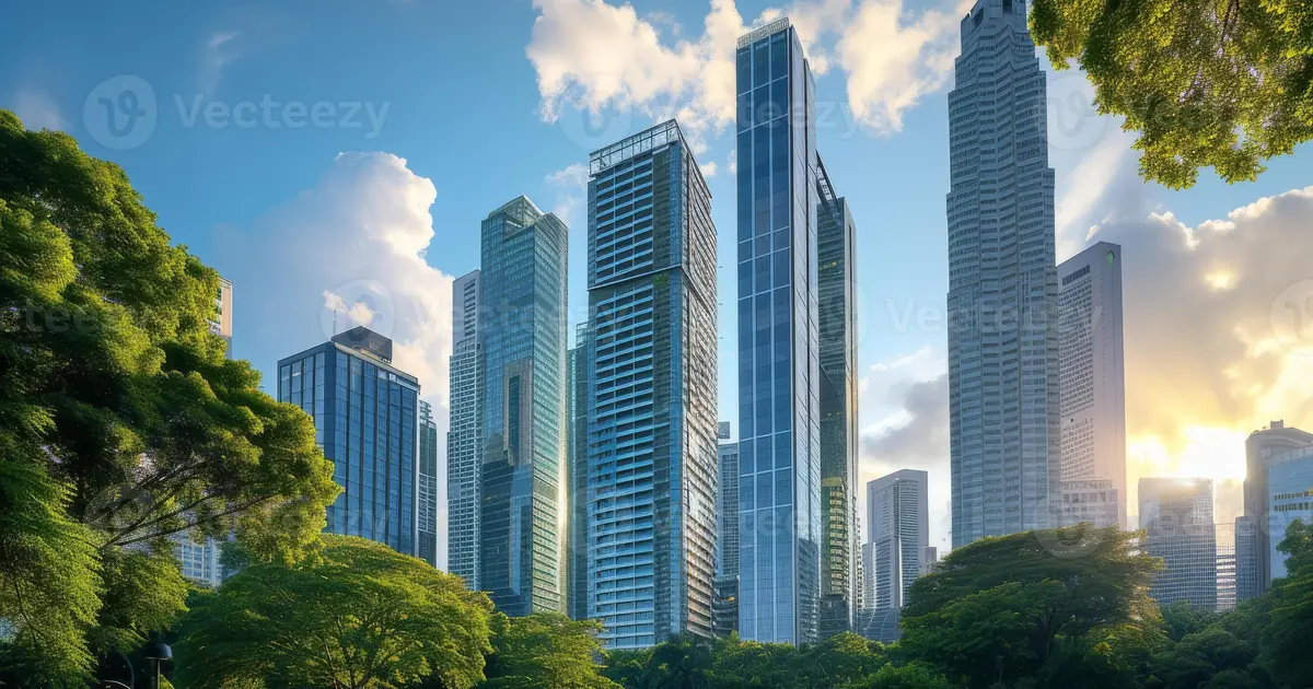 Aerial view of city office towers — the physical infrastructure Infrastructure AI wants AI agents to value in real time