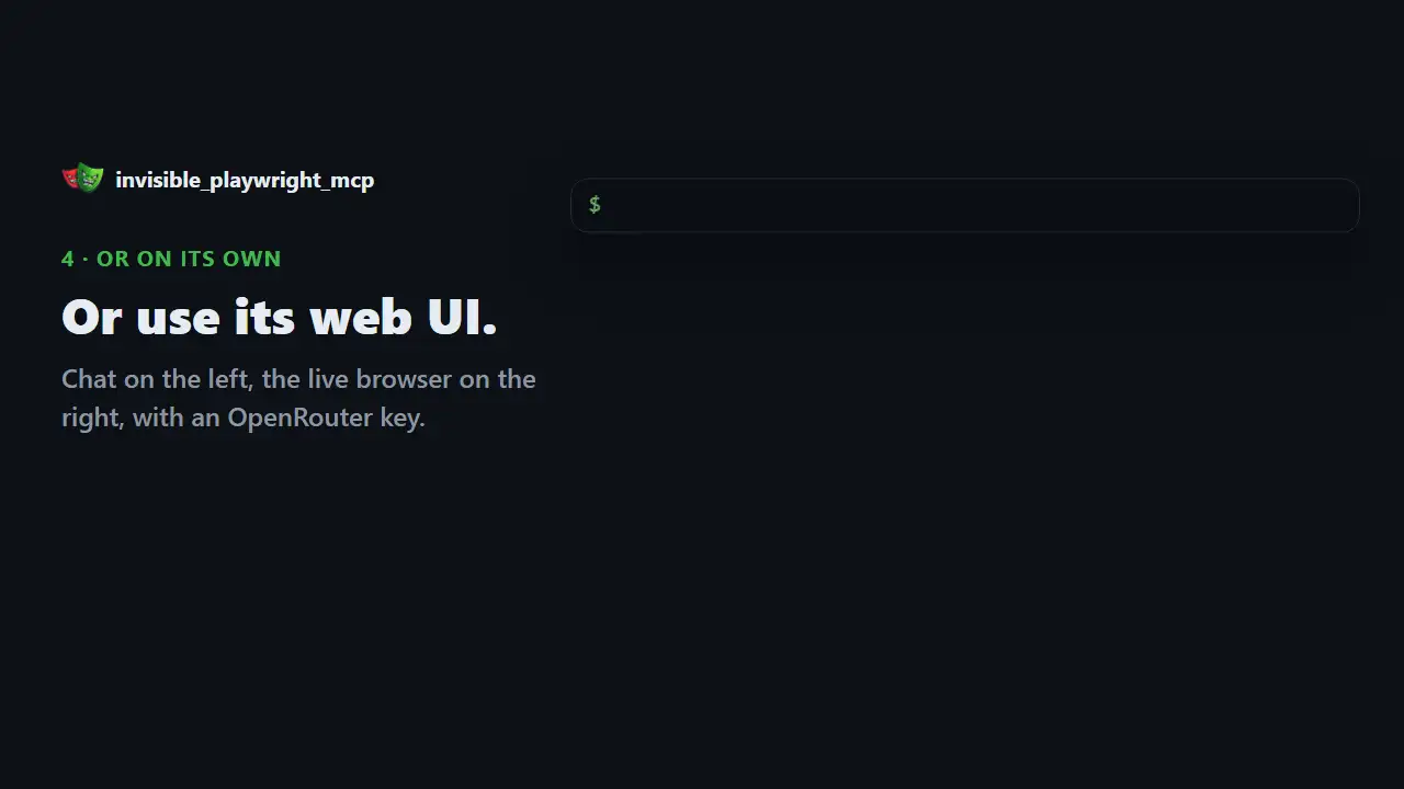 Project walkthrough: the standalone web UI with chat on the left and the live browser on the right