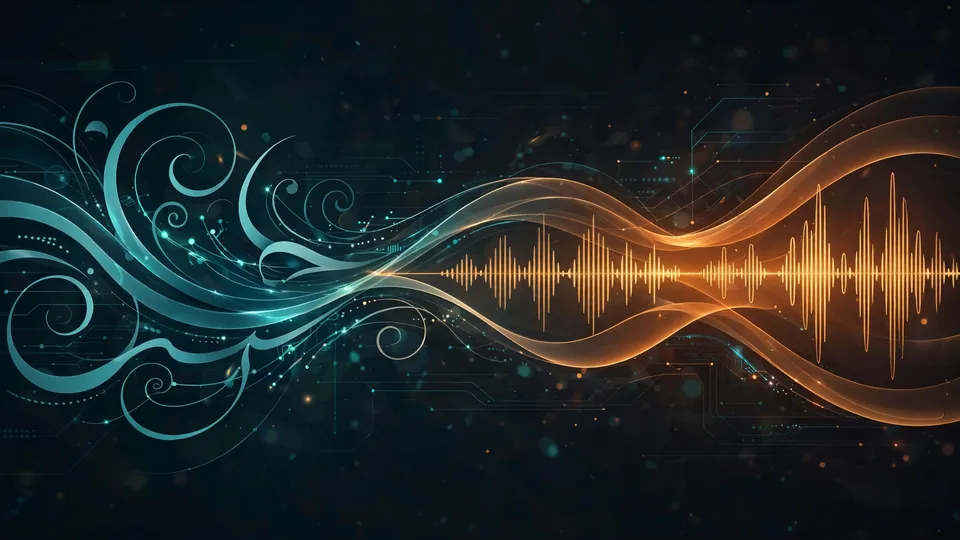 Illustration of an Arabic speech sound-wave morphing into clean waveform geometry