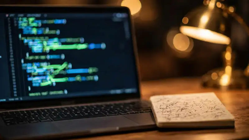 Laptop screen with a terminal and a notebook of benchmark numbers