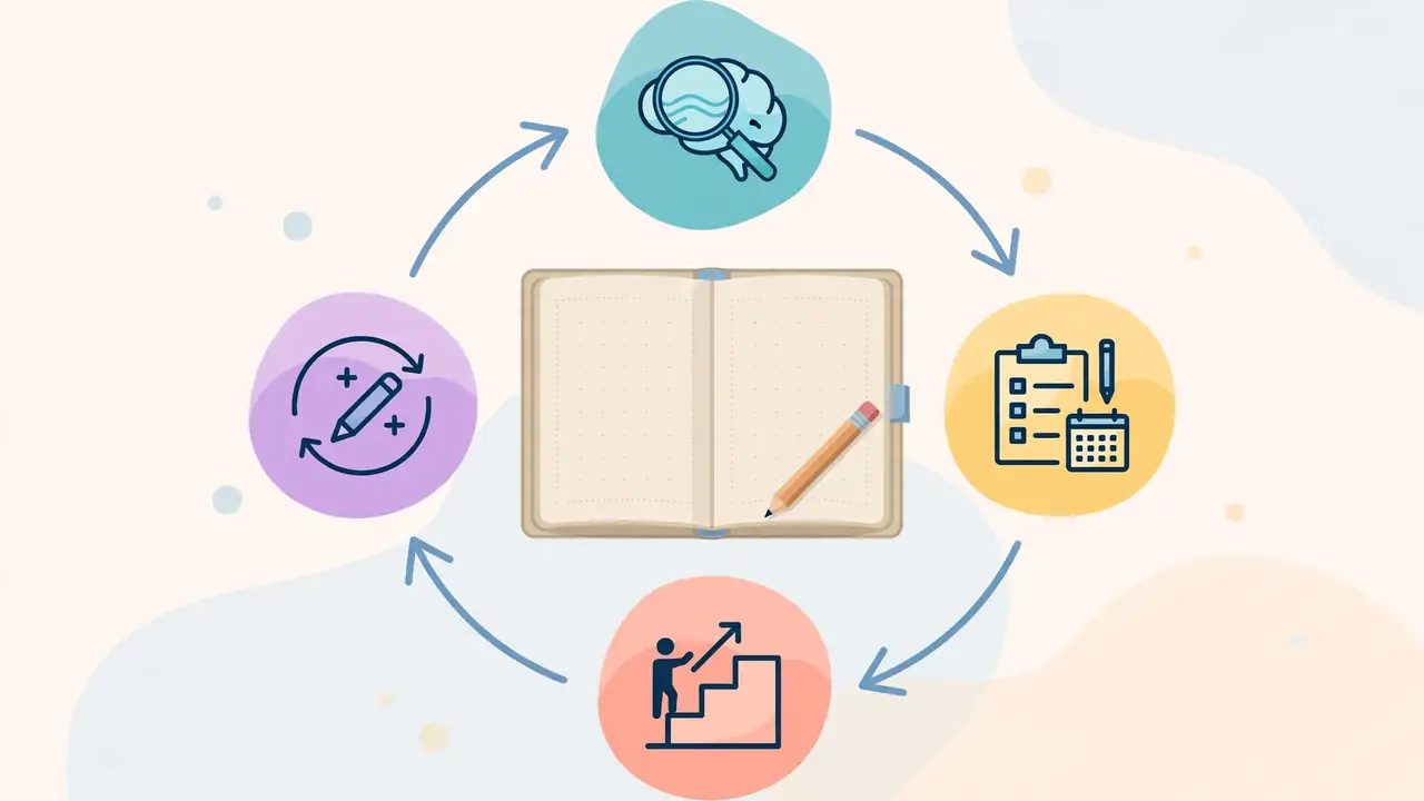 A circular learning loop: measure understanding, plan the lesson, teach one step at a time, then practice