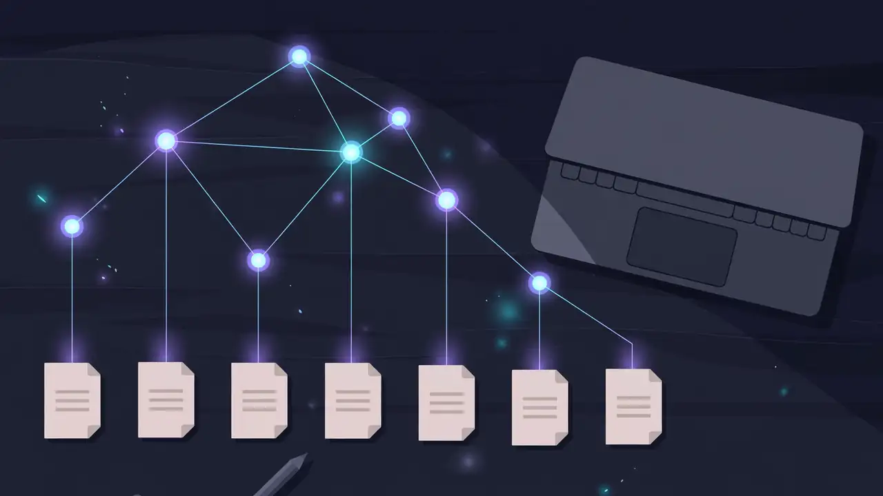 A knowledge graph of connected ideas, each linked back to the session it came from
