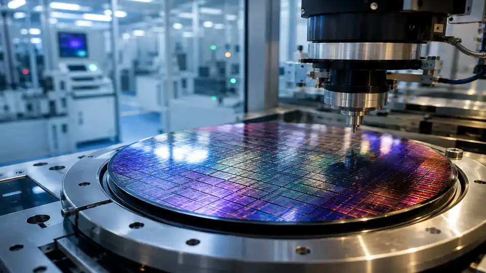 Inside a semiconductor cleanroom during wafer processing