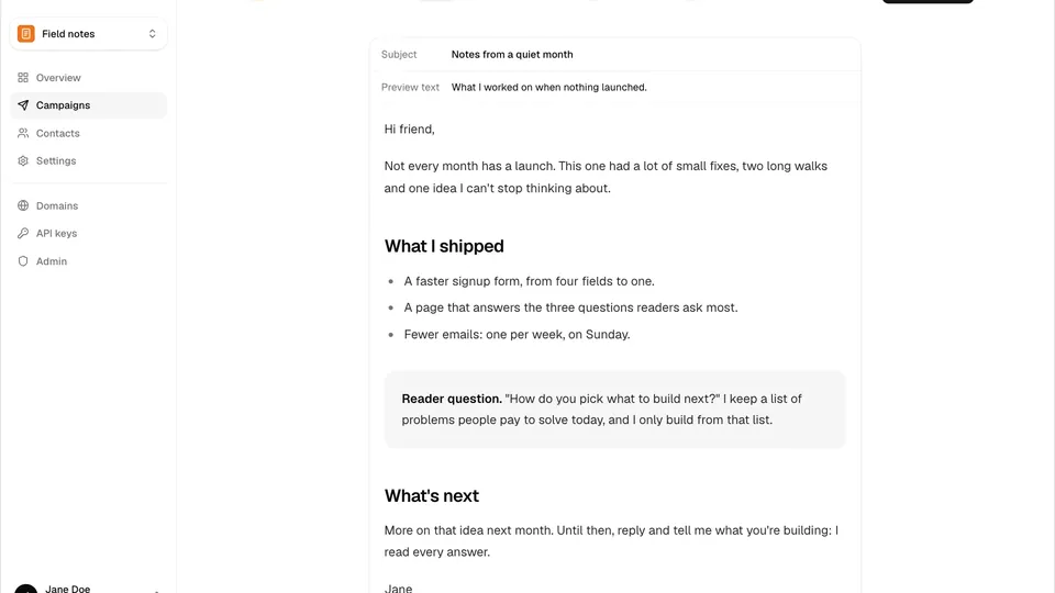 The MailCheap campaign editor with Write, Review and Send steps