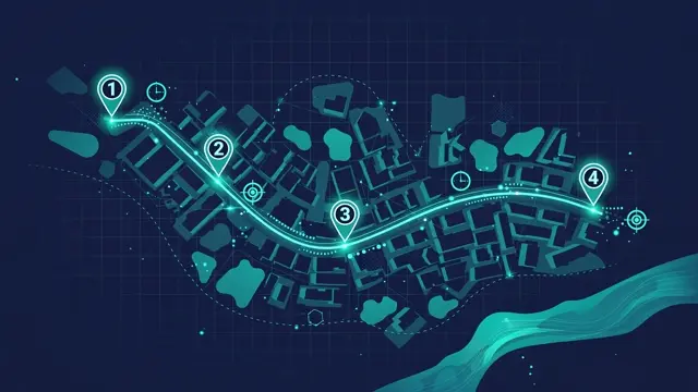 Illustration of an AI-optimized territory route map with hospital pins.