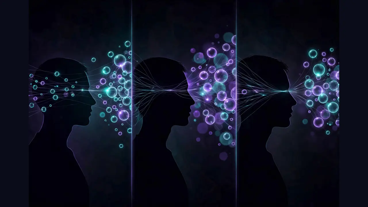 Illustration of three users, each connected to their own isolated cloud of personal memories