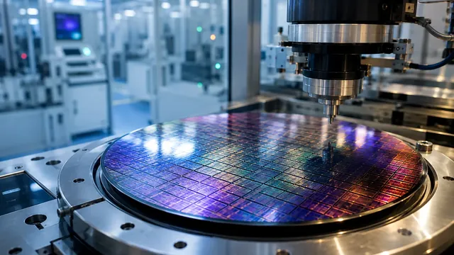 A semiconductor cleanroom where silicon wafers are processed
