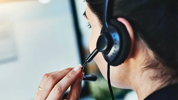 Call-center operator wearing a headset