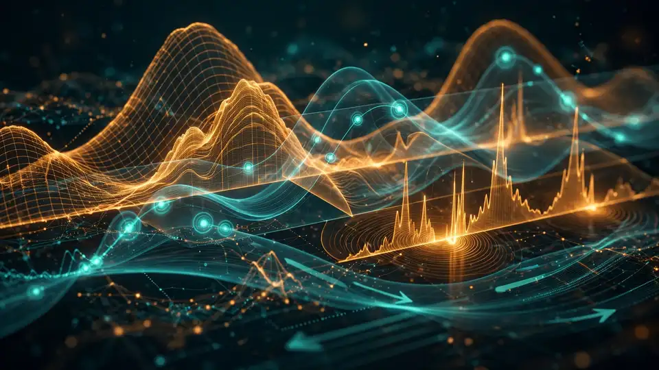 Visualization of a voice conversation being analyzed by AI, with spectrogram curves and emotional-tone markers